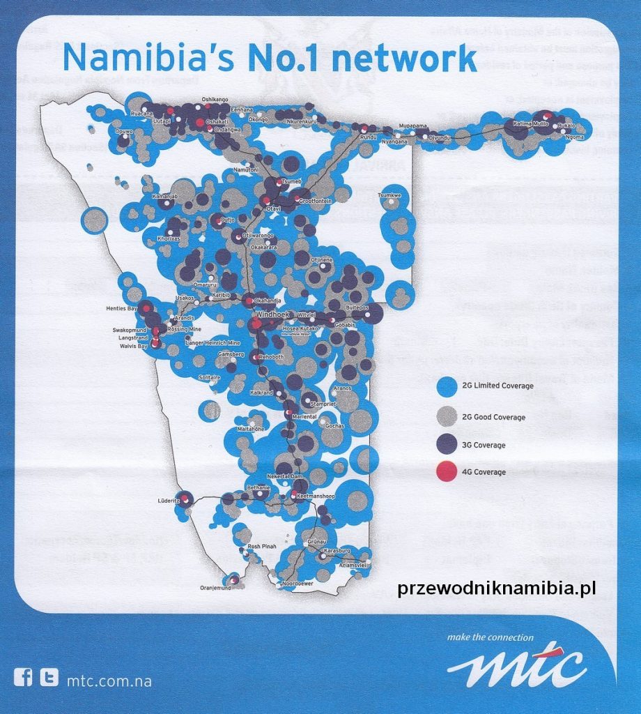Telefony komórkowe - pokrycie Namibii siecią.